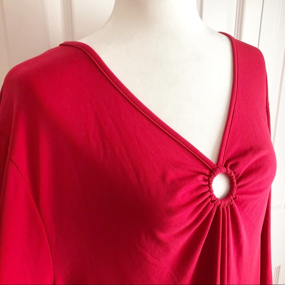 Avenue Stretch Red V-Neck Knit Top Size 26/28 - Picture 7 of 11